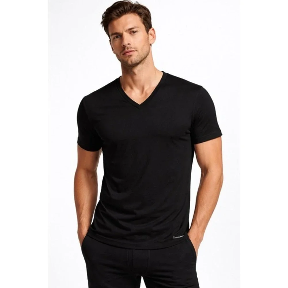 Calvin‎ Klein Mens 3 Pack 100% Cotton Classic Fit V-Neck T-Shirts Black size M